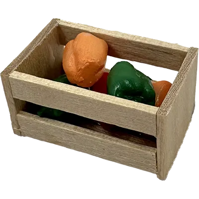 Cageot miniature en bois avec poivrons – Accessoire de diaporama fait main