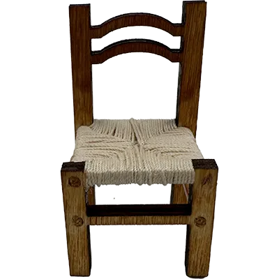 Miniature - Chaise miniature en bois verni avec assise paillée – Échelle 1:24