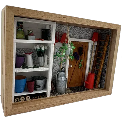 Vitrine miniature Mon coin jardinier – décor de jardin miniature fait main